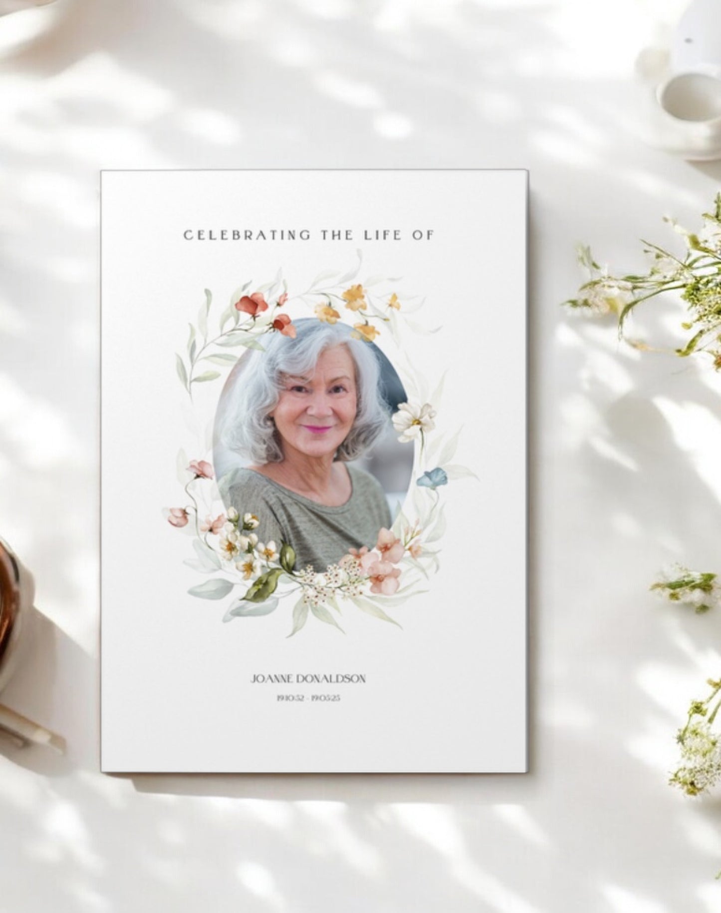 Floral Funeral Order Of Service with Photo - Ivy and Gold Wedding Stationery